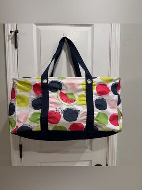 Thirty One 31 Bag Large Canvas Polka Dot Watermelon Heather Utility Tote Bag